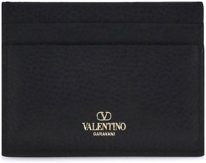 Leather Rockstud Card Holder with Multiple Slots Women - Black Wallets