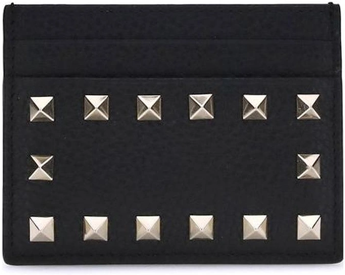 Leather Rockstud Card Holder with Multiple Slots Women - Black Wallets, 3 of 2