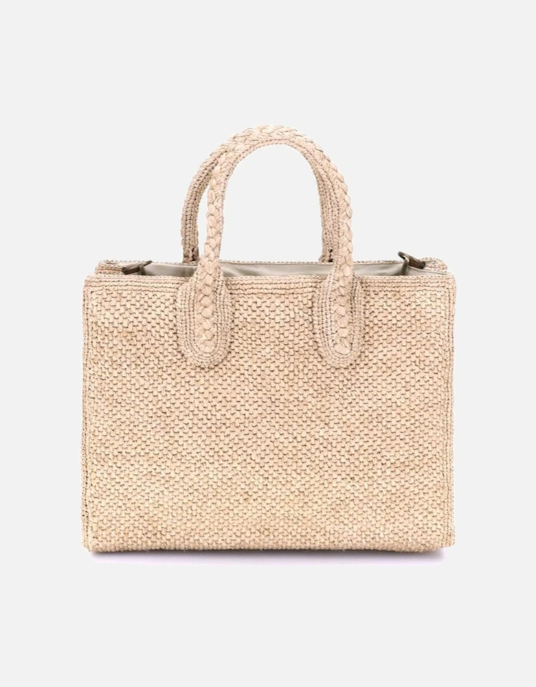 Crochet Raffia Tote Bag with Leather Strap Women - Beige Shoulder Bags