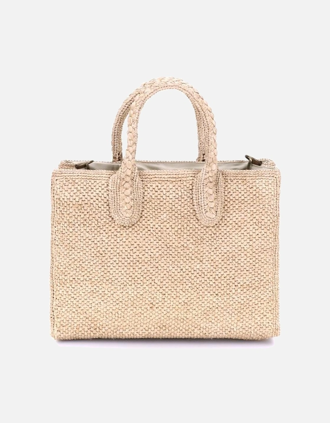 Crochet Raffia Tote Bag with Leather Strap Women - Beige Shoulder Bags, 5 of 4
