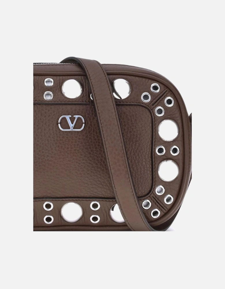 Studded Leather Crossbody Bag Women - Brown Shoulder Bags