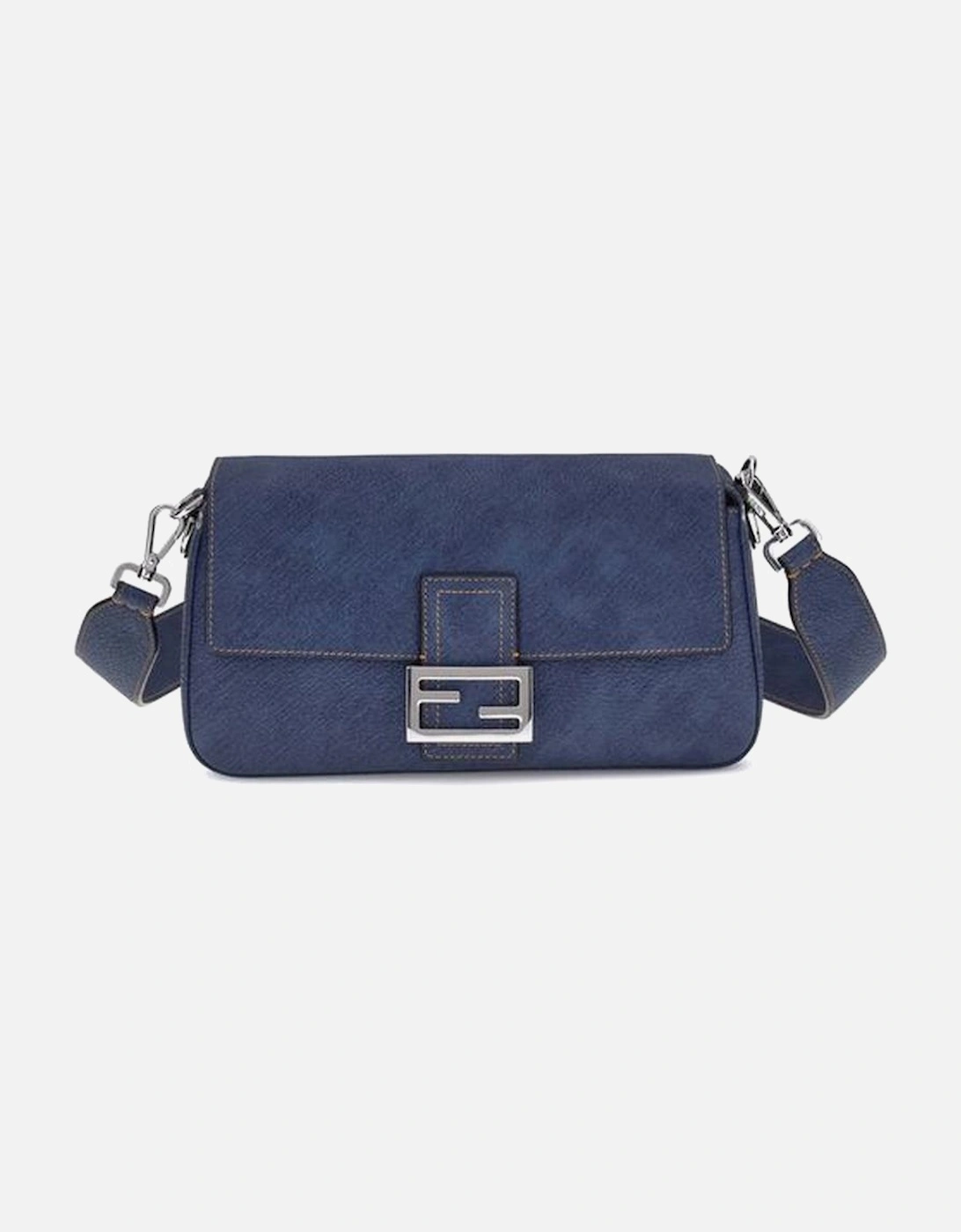 Leather Baguette Shoulder Bag with FF Plaque Women - Blue, 5 of 4