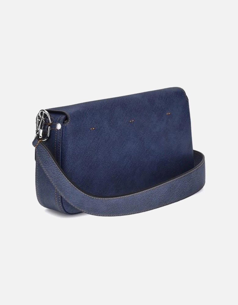 Leather Baguette Shoulder Bag with FF Plaque Women - Blue