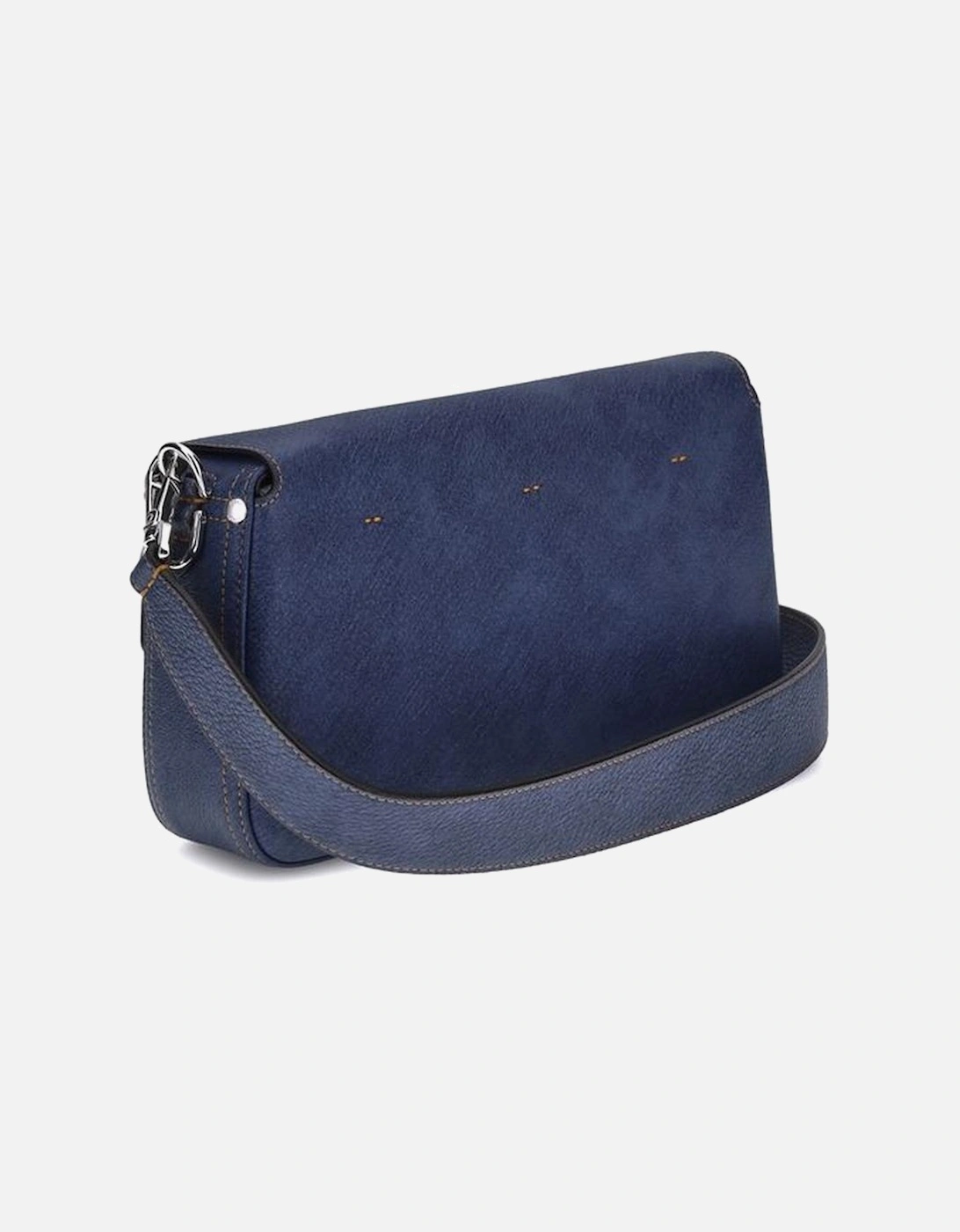 Leather Baguette Shoulder Bag with FF Plaque Women - Blue