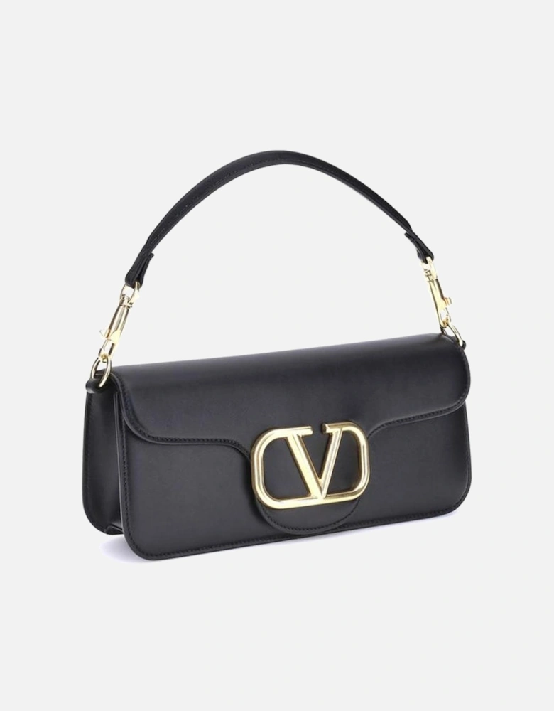 Loco Leather Shoulder Bag with Antiqued Brass VLogo Women - Black
