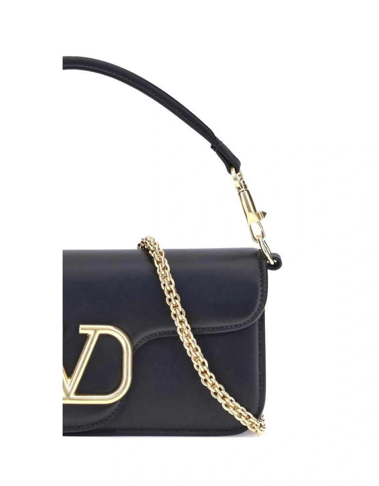 Loco Leather Shoulder Bag with Antiqued Brass VLogo Women - Black