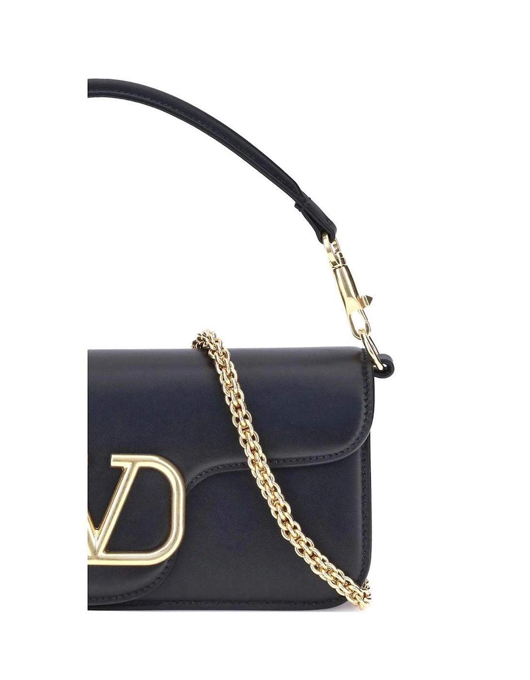 Loco Leather Shoulder Bag with Antiqued Brass VLogo Women - Black
