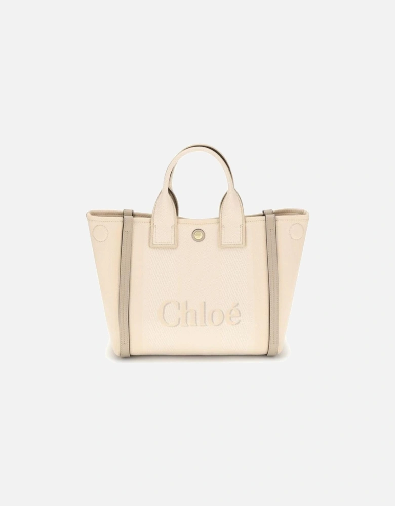 Cotton Tote Bag with Leather Details Women - Beige Shoulder Bags