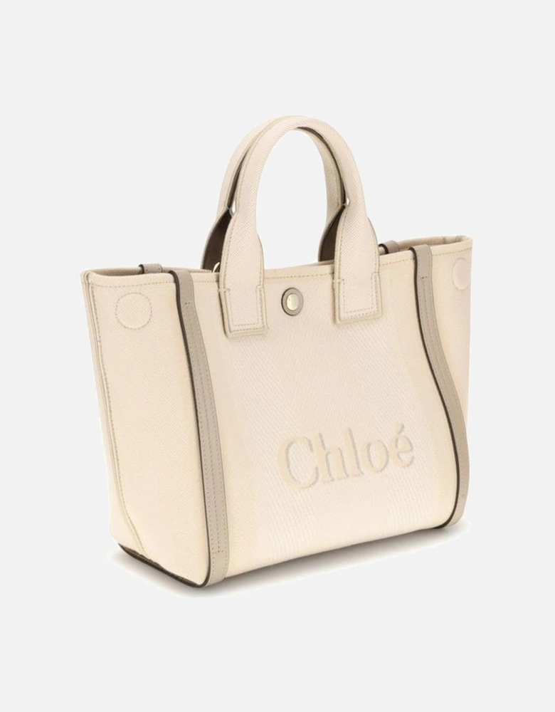 Cotton Tote Bag with Leather Details Women - Beige Shoulder Bags
