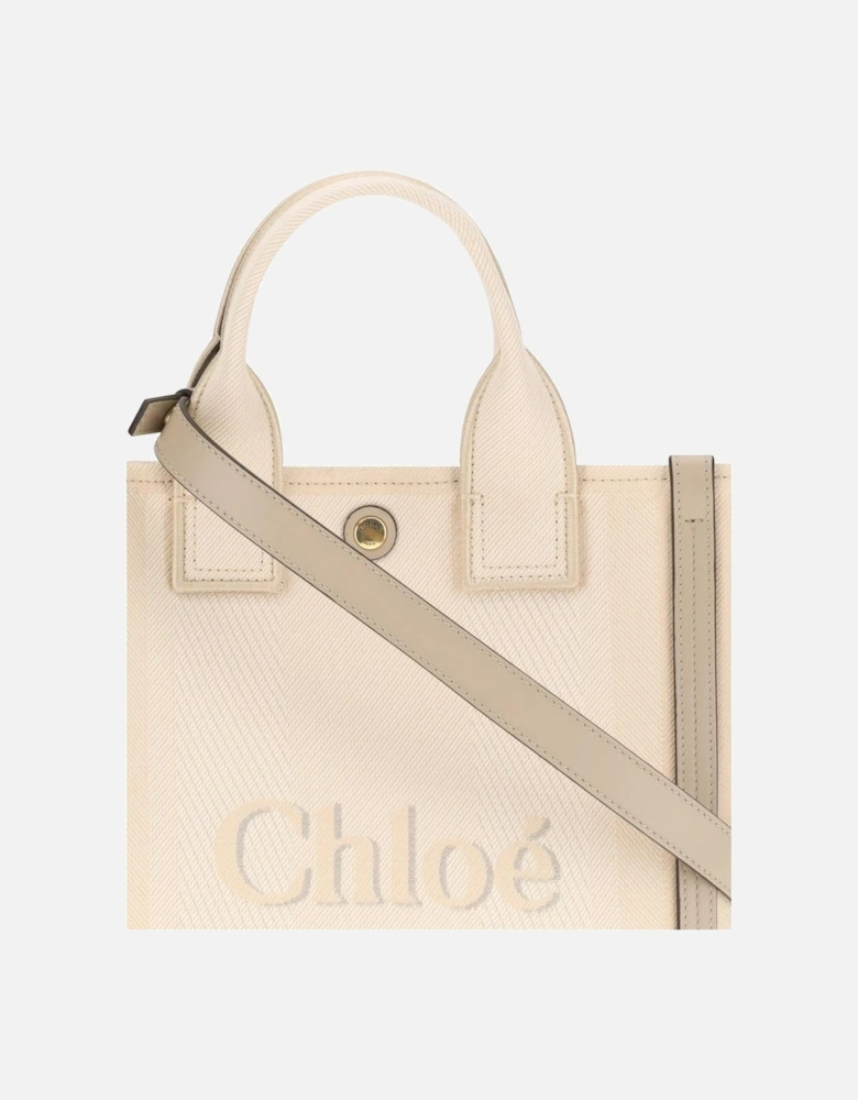 Cotton Tote Bag with Leather Details Women - Beige Shoulder Bags