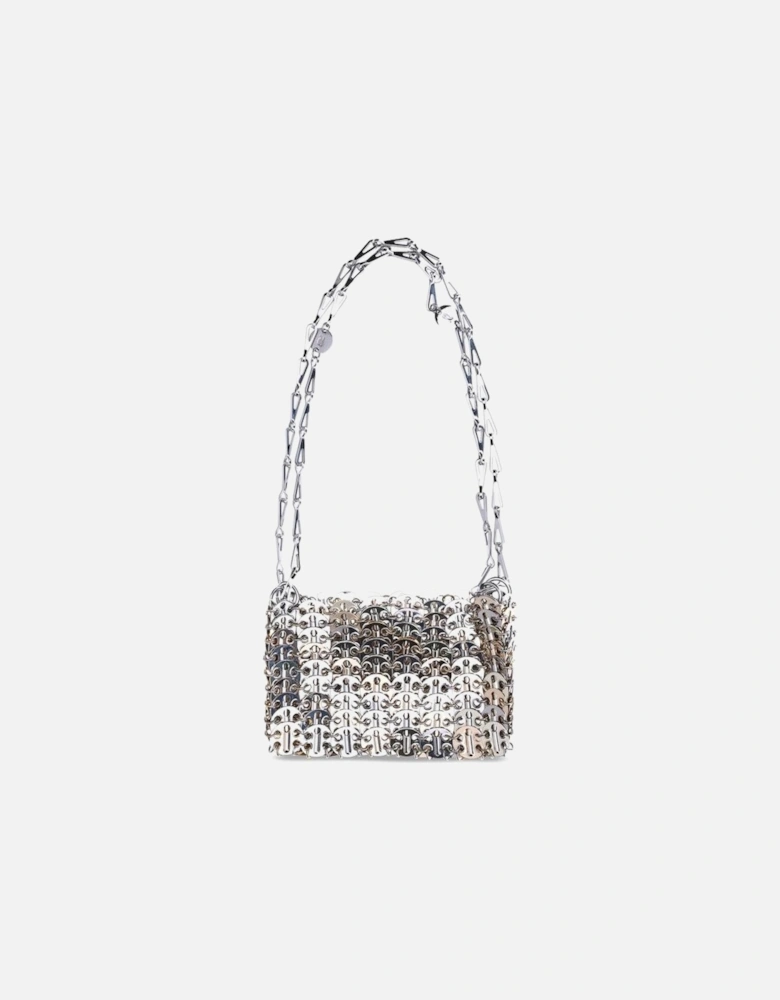 Metallic Mesh Nano Shoulder Bag with Metal Handles Women - Silver