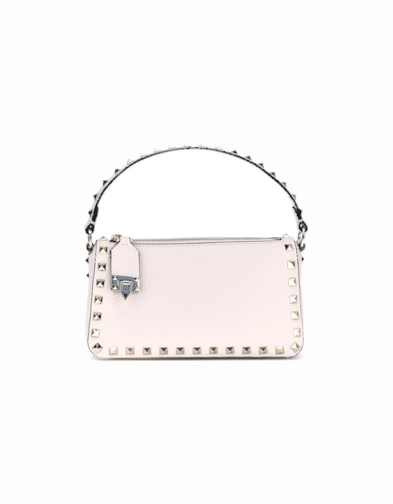 Rockstud Zip-Up Shoulder Bag with Studded Handle Women - White