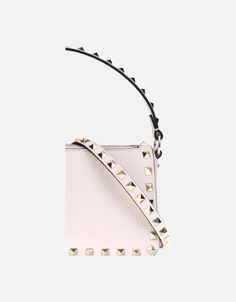 Rockstud Zip-Up Shoulder Bag with Studded Handle Women - White