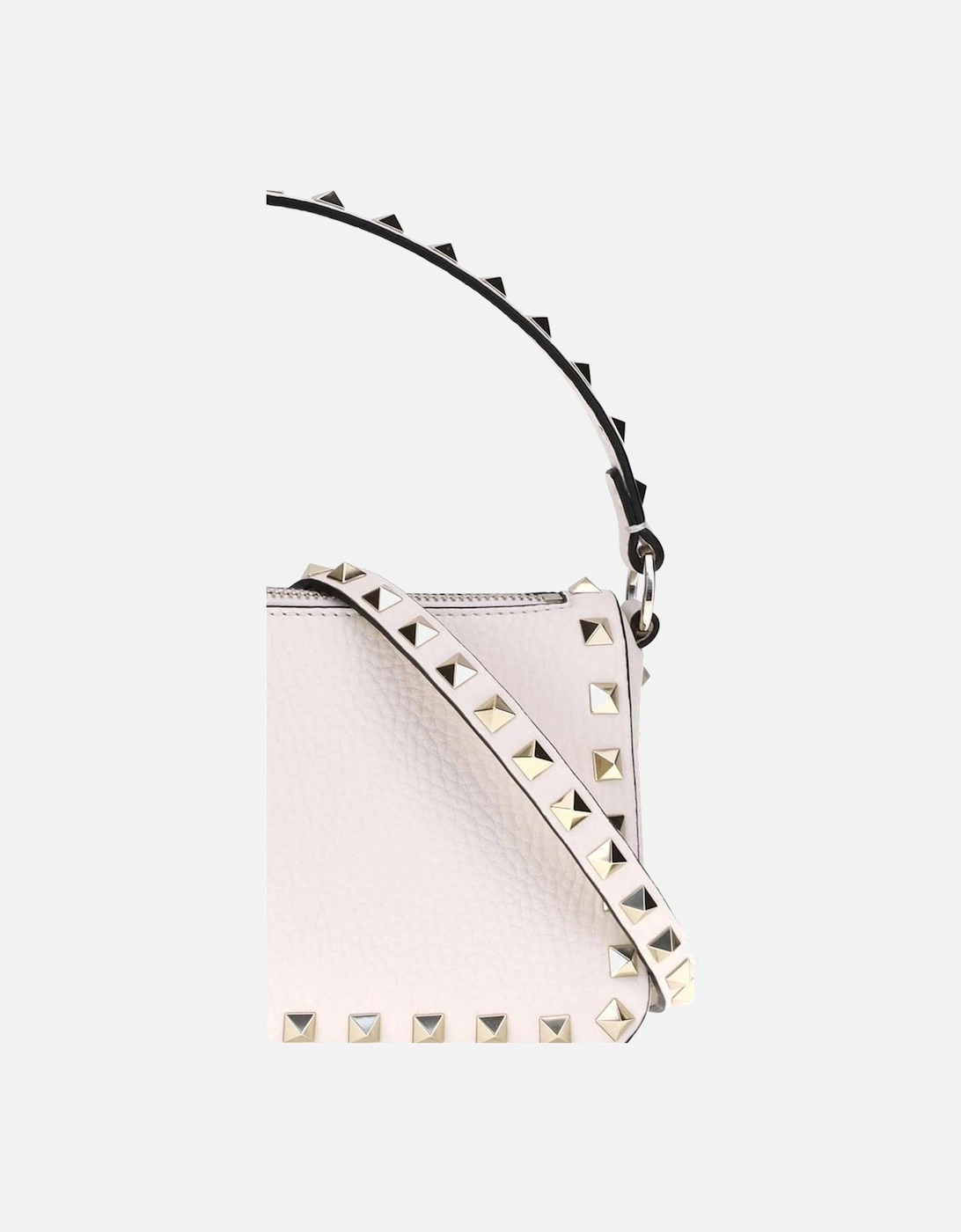 Rockstud Zip-Up Shoulder Bag with Studded Handle Women - White