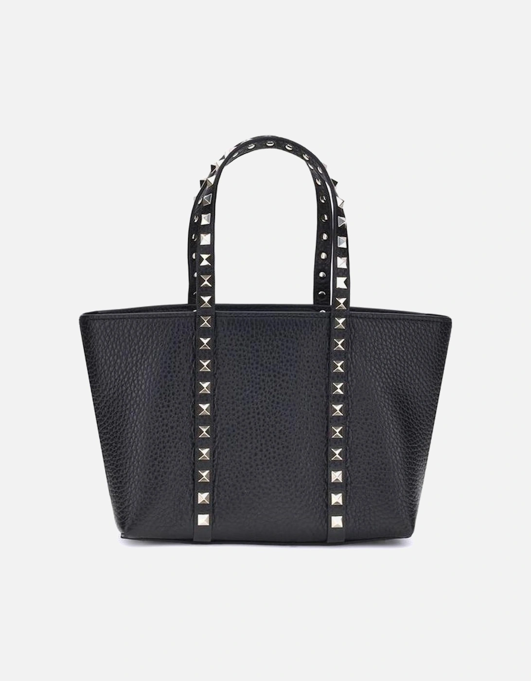 Small Rockstud Calfskin Tote Bag with Platinum Details Women - Black, 5 of 4