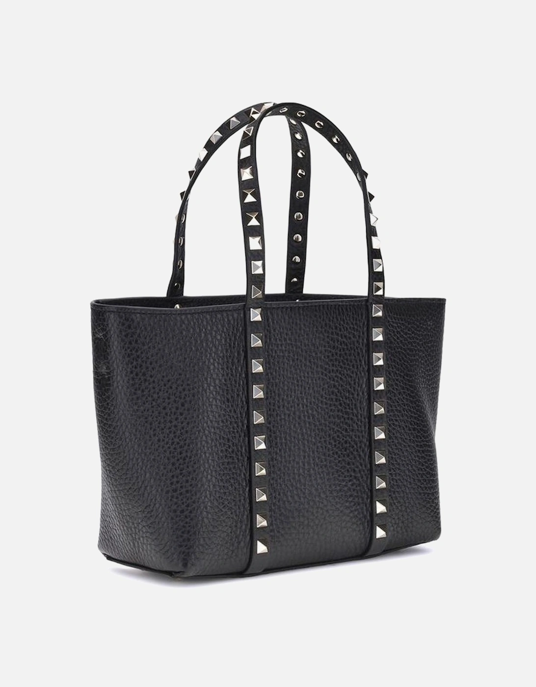 Small Rockstud Calfskin Tote Bag with Platinum Details Women - Black
