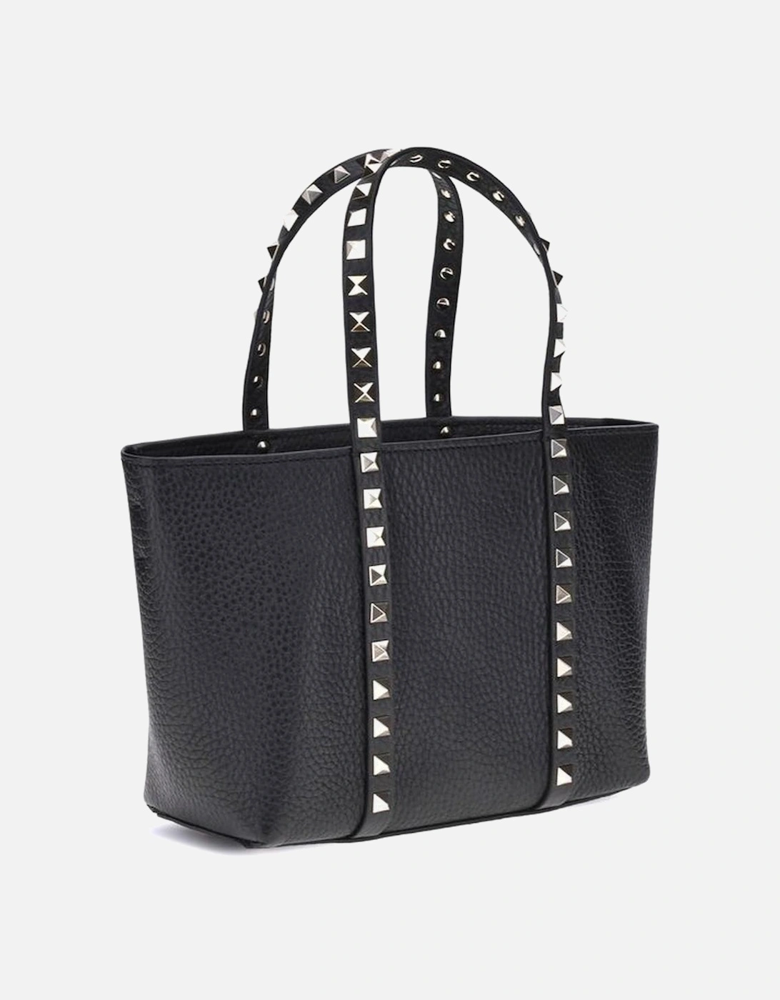 Small Rockstud Calfskin Tote Bag with Platinum Details Women - Black