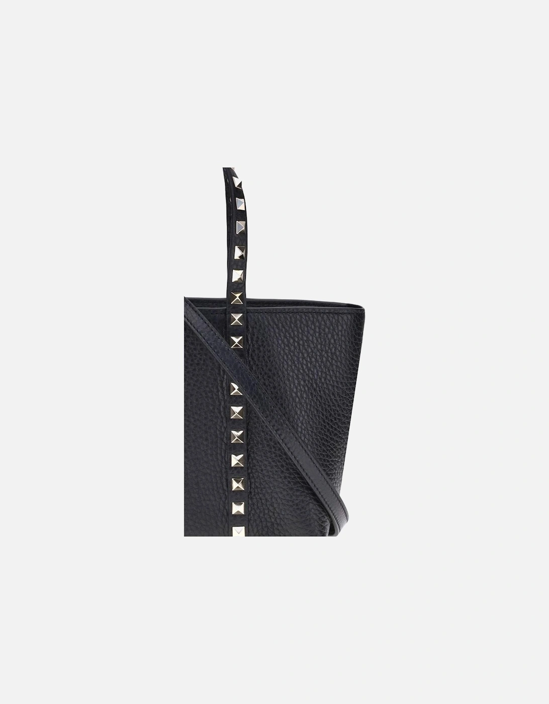 Small Rockstud Calfskin Tote Bag with Platinum Details Women - Black