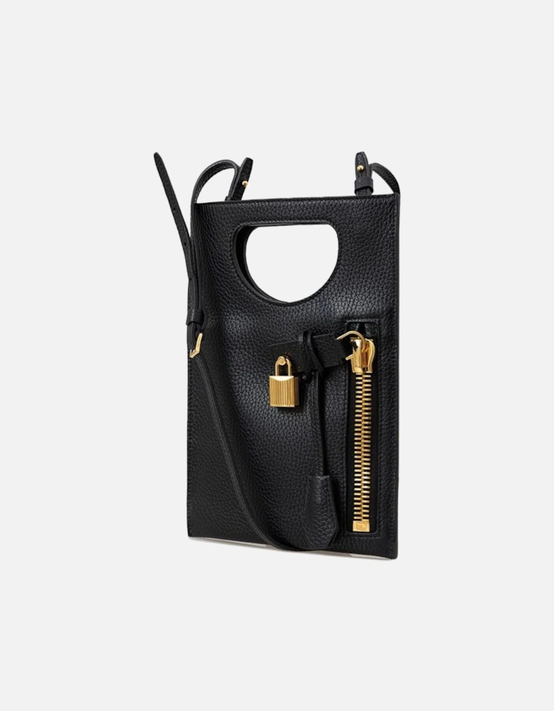 Mini Crossbody Bag with Gold Zip and Padlock Women - Black Shoulder