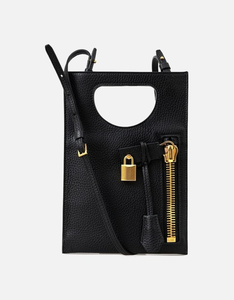 Mini Crossbody Bag with Gold Zip and Padlock Women - Black Shoulder