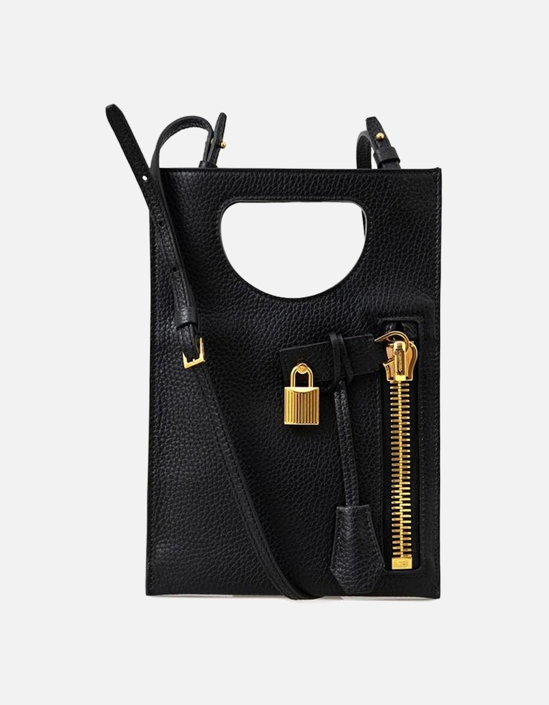 Mini Crossbody Bag with Gold Zip and Padlock Women - Black Shoulder, 7 of 6