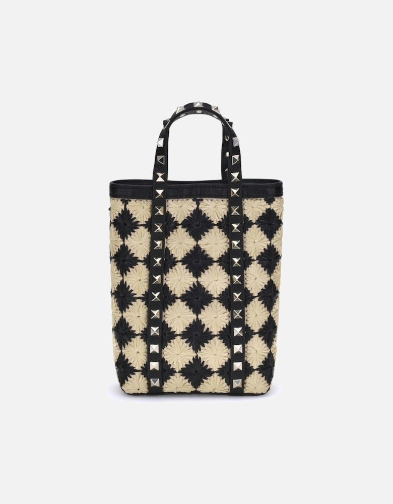 Rockstud Raffia Mini Tote Bag with Leather Details Women - Multicolor