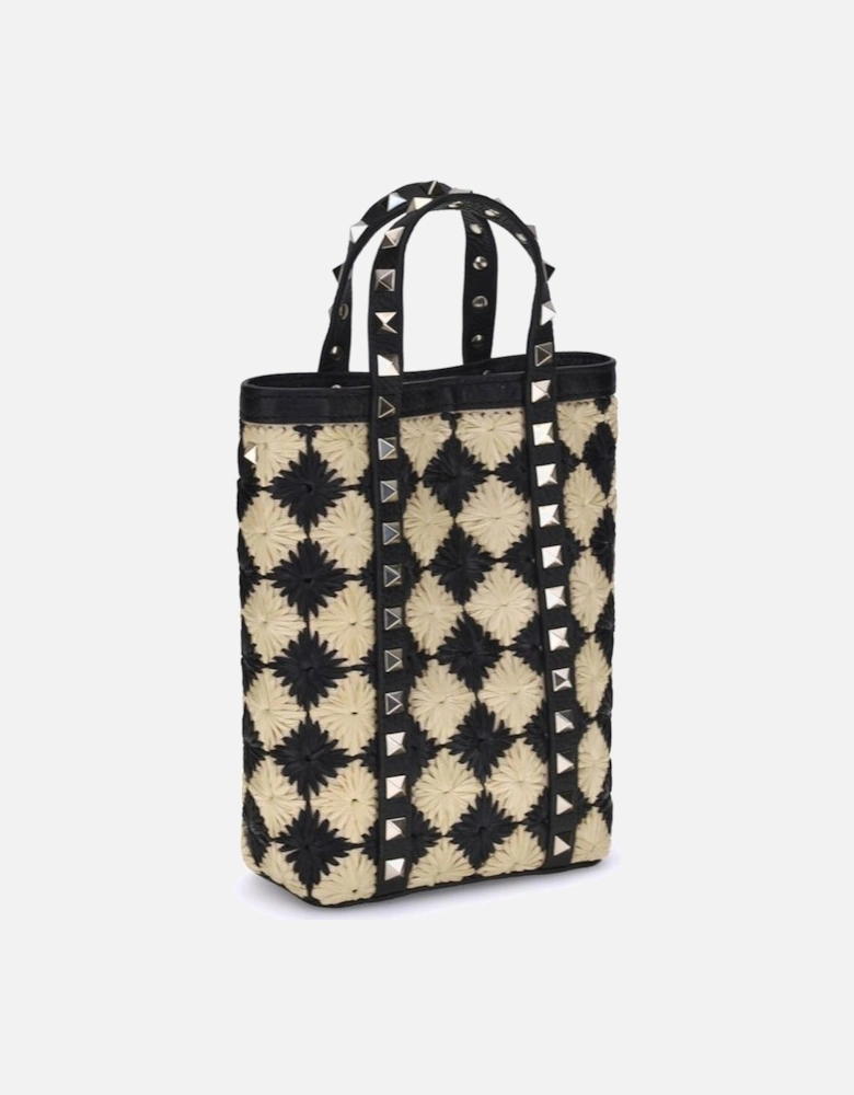 Rockstud Raffia Mini Tote Bag with Leather Details Women - Multicolor