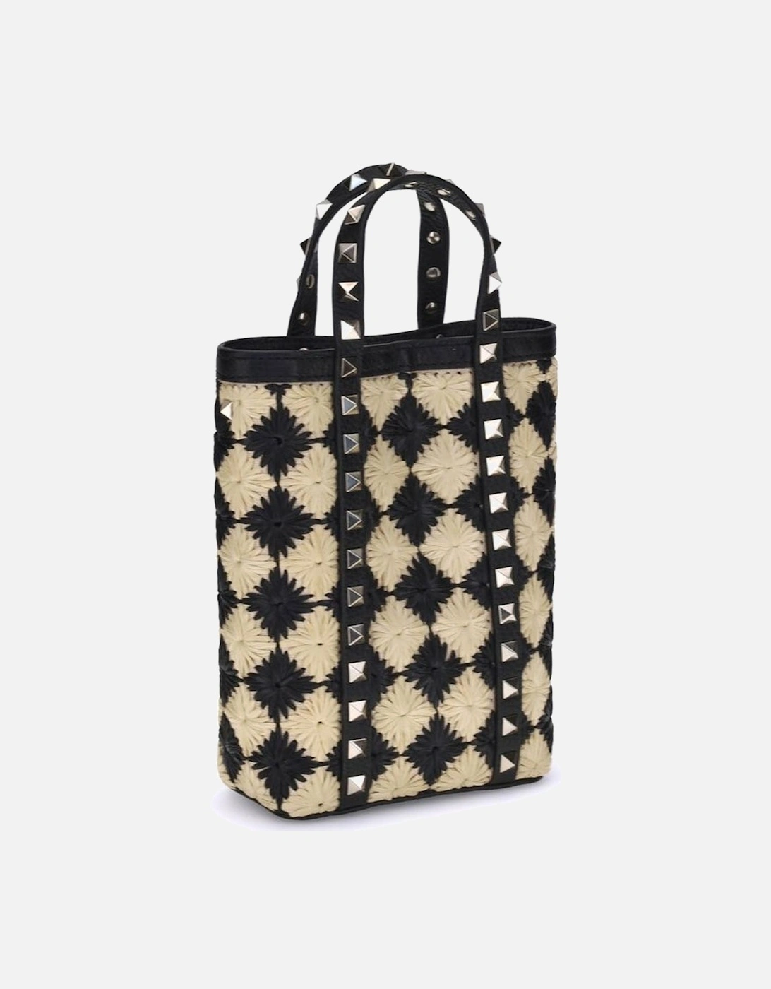 Rockstud Raffia Mini Tote Bag with Leather Details Women - Multicolor