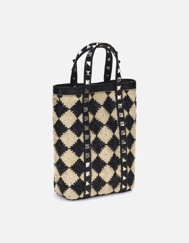 Rockstud Raffia Mini Tote Bag with Leather Details Women - Multicolor