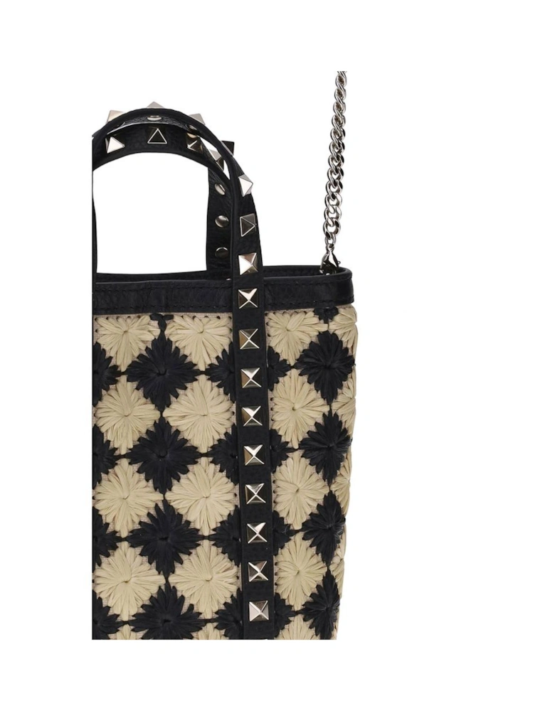 Rockstud Raffia Mini Tote Bag with Leather Details Women - Multicolor
