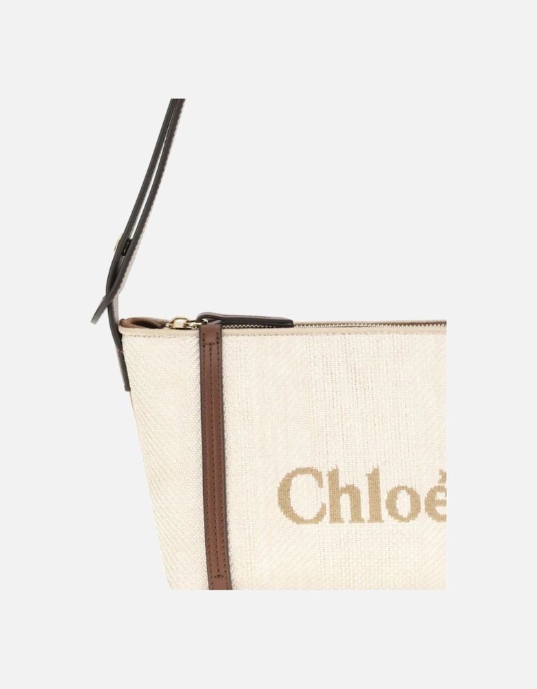 Fabric Carry Shoulder Bag with Leather Strap Women - Beige