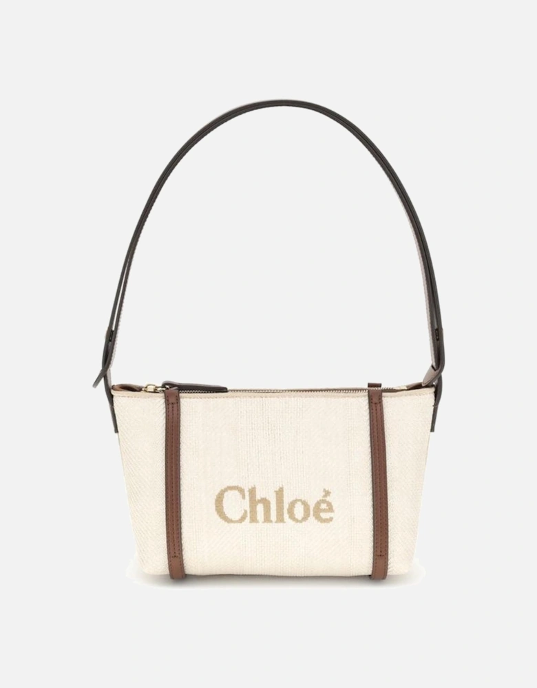 Fabric Carry Shoulder Bag with Leather Strap Women - Beige