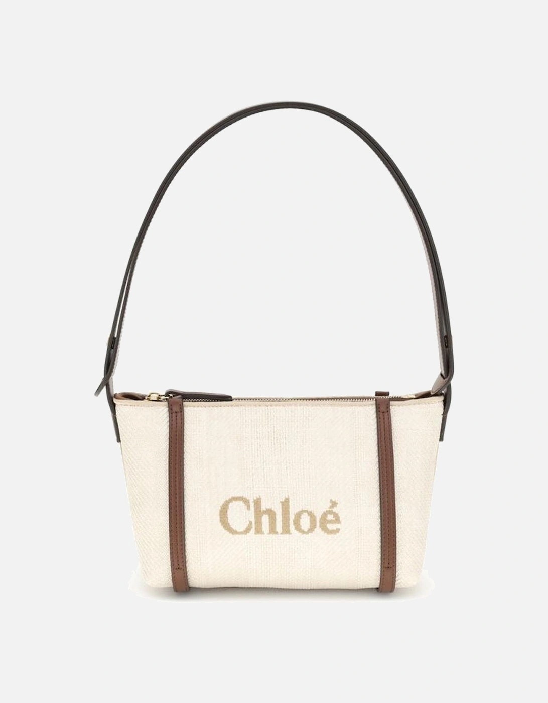 Fabric Carry Shoulder Bag with Leather Strap Women - Beige, 6 of 5