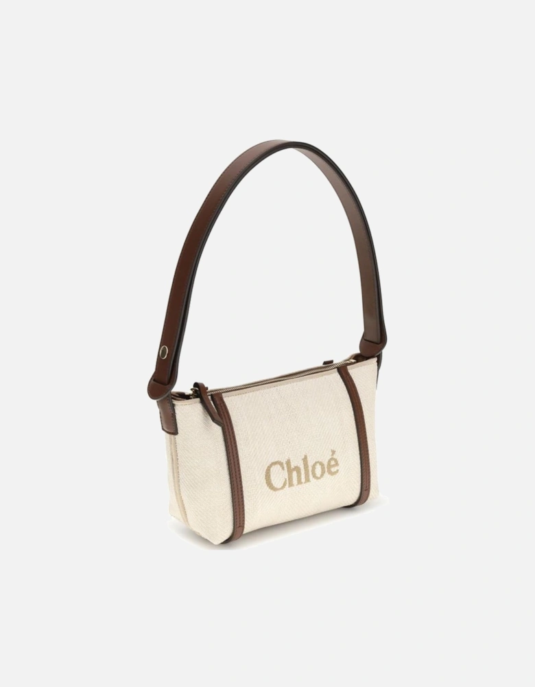 Fabric Carry Shoulder Bag with Leather Strap Women - Beige