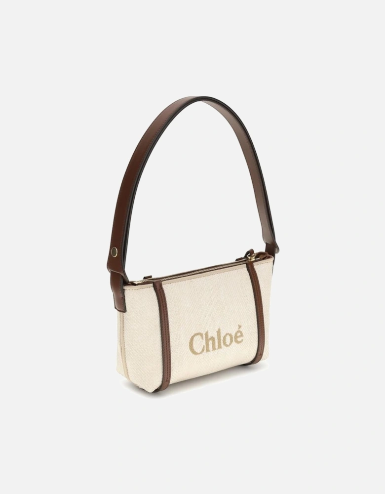 Fabric Carry Shoulder Bag with Leather Strap Women - Beige