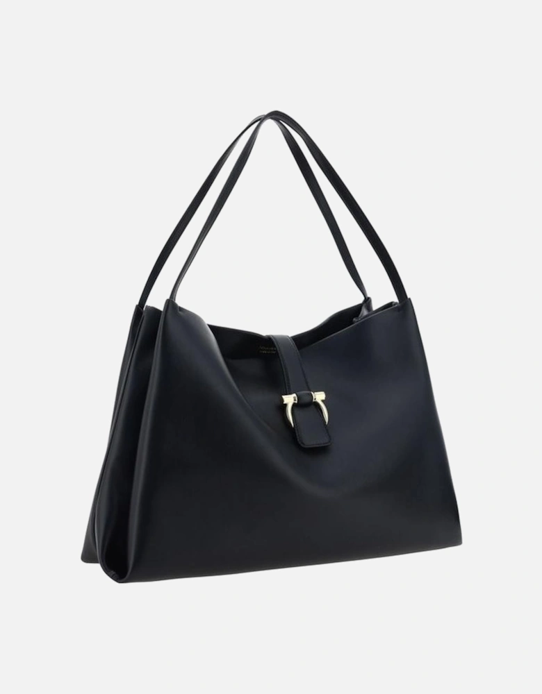 Grained Leather Handbag with Logo Applique Women - Black