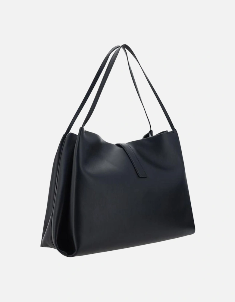 Grained Leather Handbag with Logo Applique Women - Black