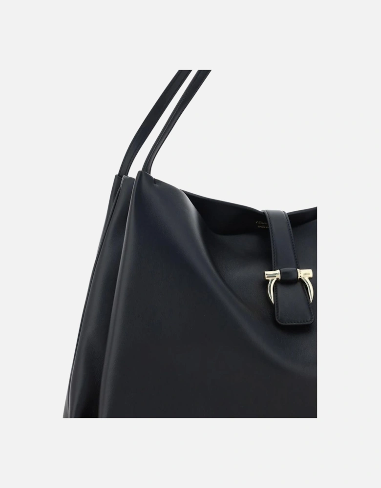 Grained Leather Handbag with Logo Applique Women - Black