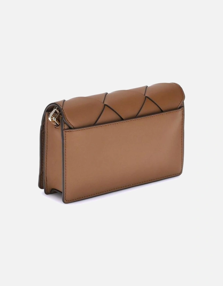 Woven Leather Shoulder Bag with Chain Strap Women - Brown