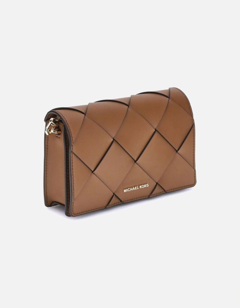 Woven Leather Shoulder Bag with Chain Strap Women - Brown