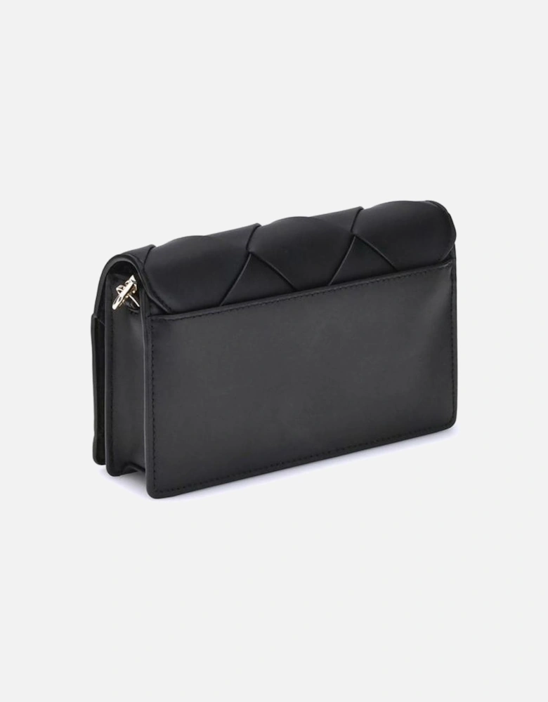 Woven Leather Shoulder Bag with Chain Strap Women - Black