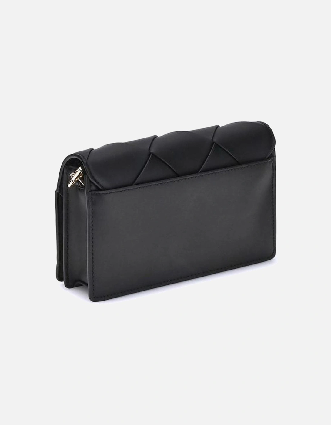 Woven Leather Shoulder Bag with Chain Strap Women - Black