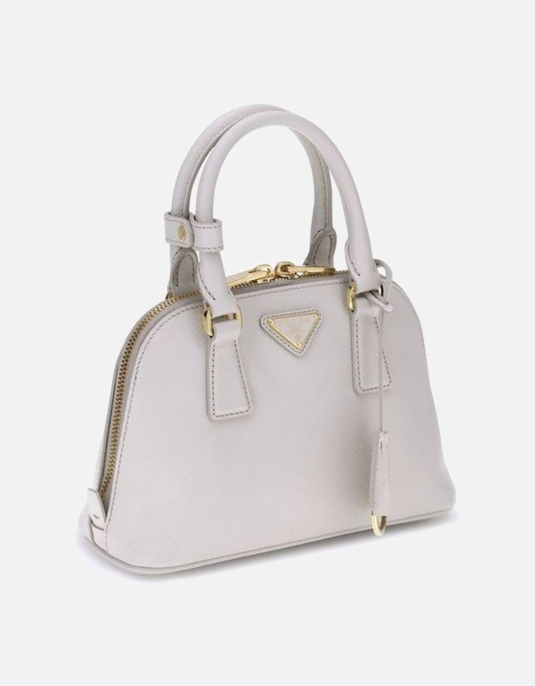 Leather Handbag with Tubular Handles and Zip Closure Women - White