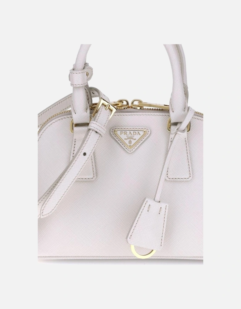 Leather Handbag with Tubular Handles and Zip Closure Women - White
