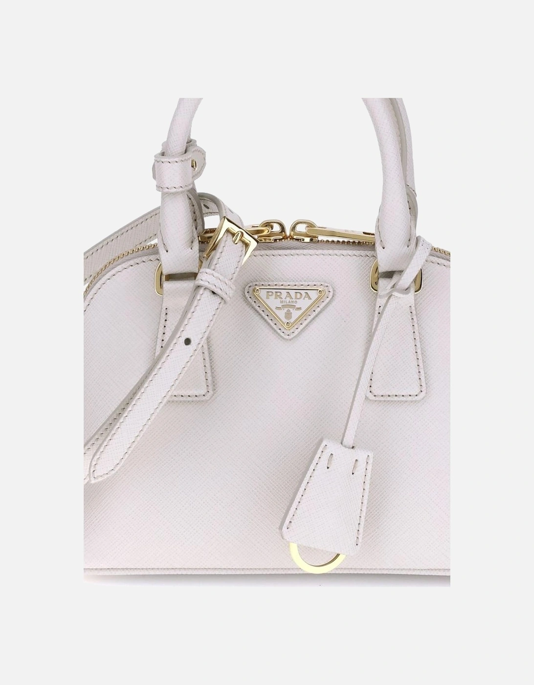 Leather Handbag with Tubular Handles and Zip Closure Women - White