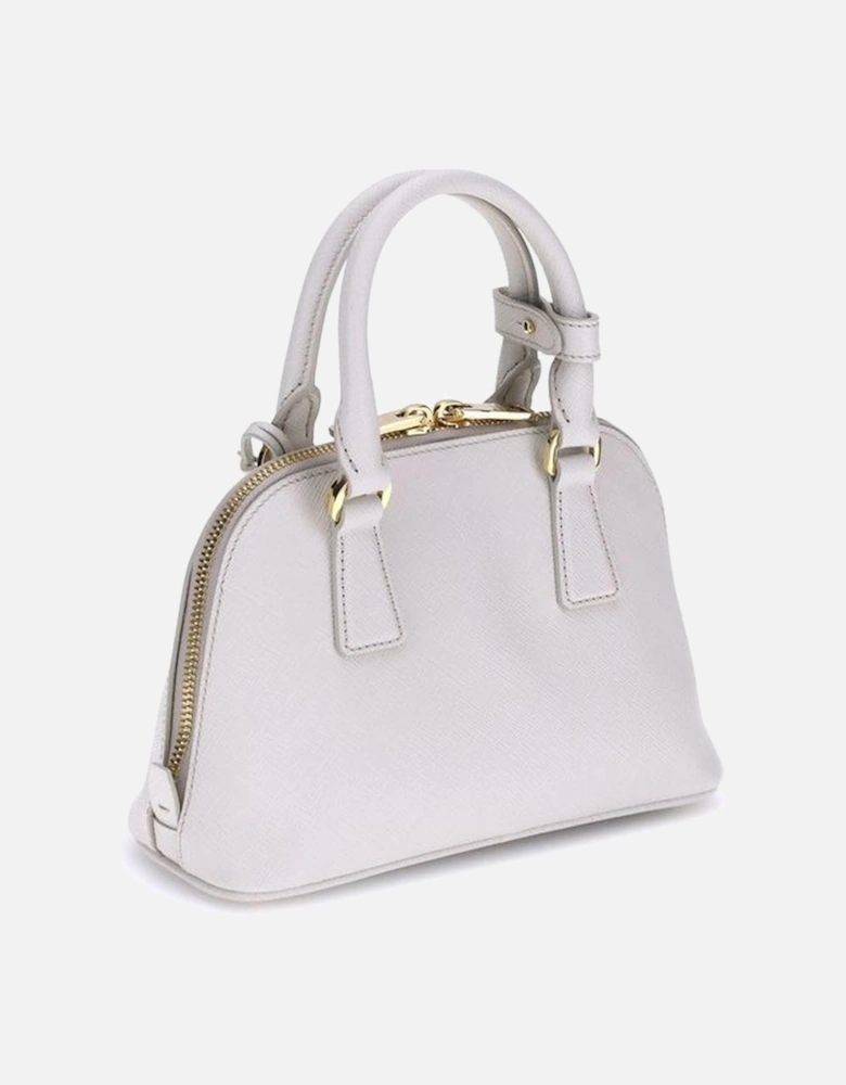 Leather Handbag with Tubular Handles and Zip Closure Women - White