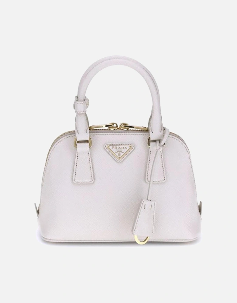 Leather Handbag with Tubular Handles and Zip Closure Women - White