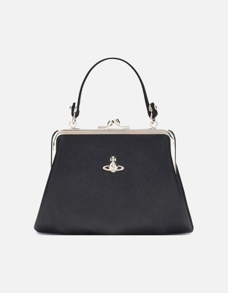 Granny Handbag with Chain Strap and Metallic Logo Women - Black
