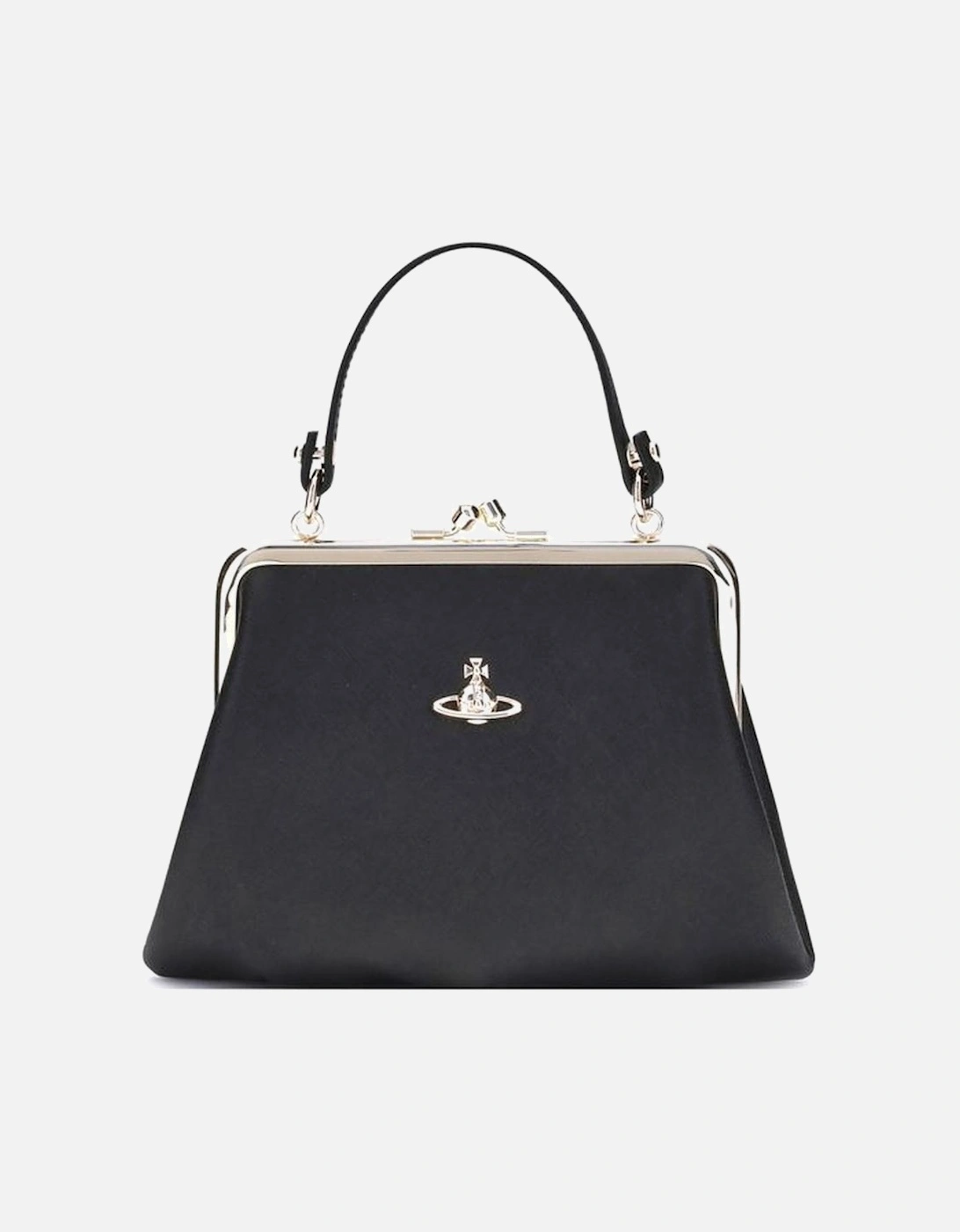 Granny Handbag with Chain Strap and Metallic Logo Women - Black, 5 of 4