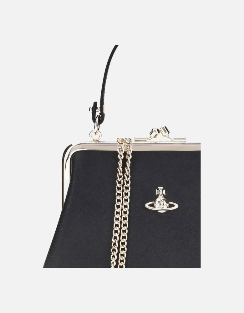 Granny Handbag with Chain Strap and Metallic Logo Women - Black